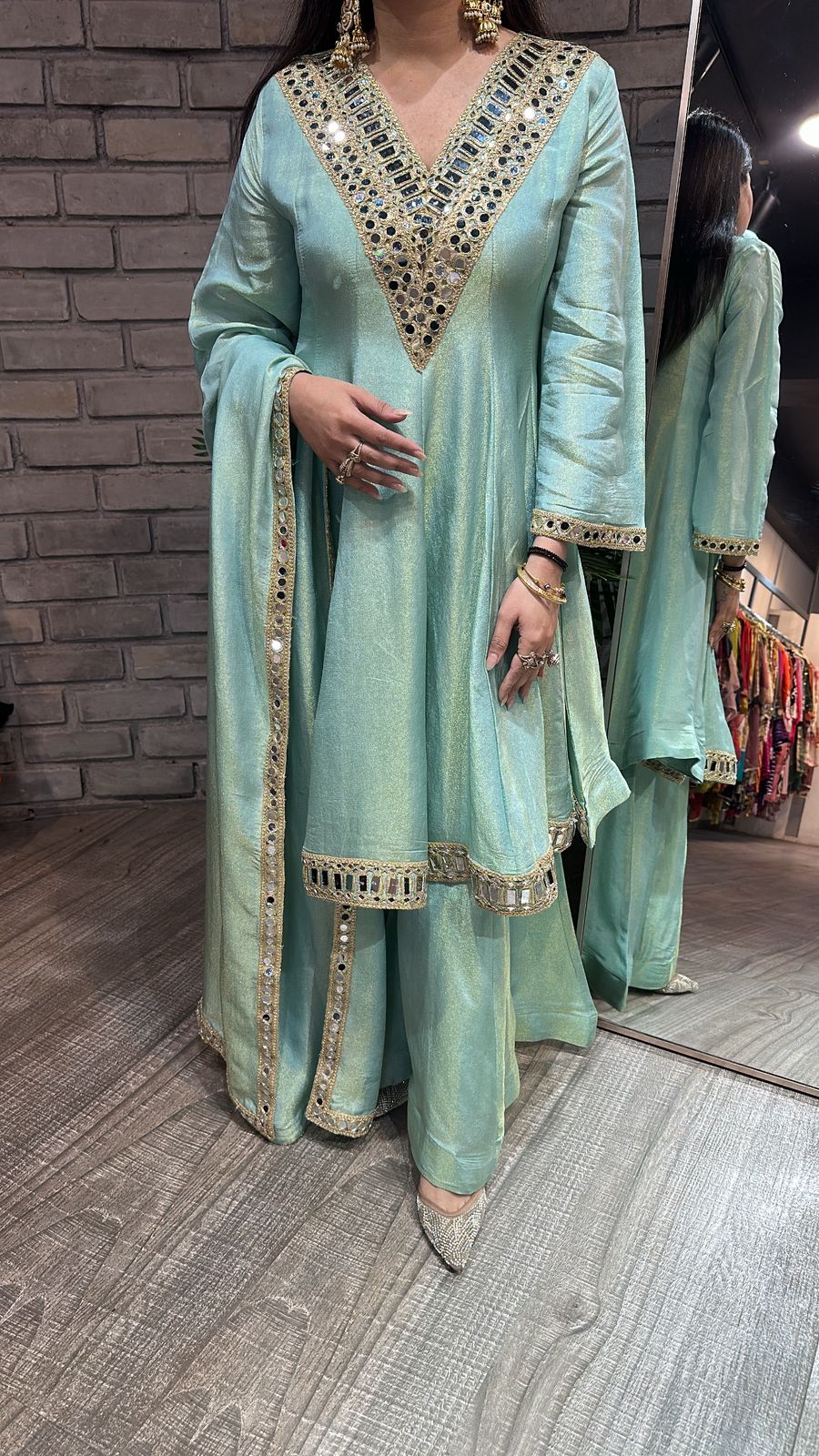 Kurban Aqua mirror work Designer Suit