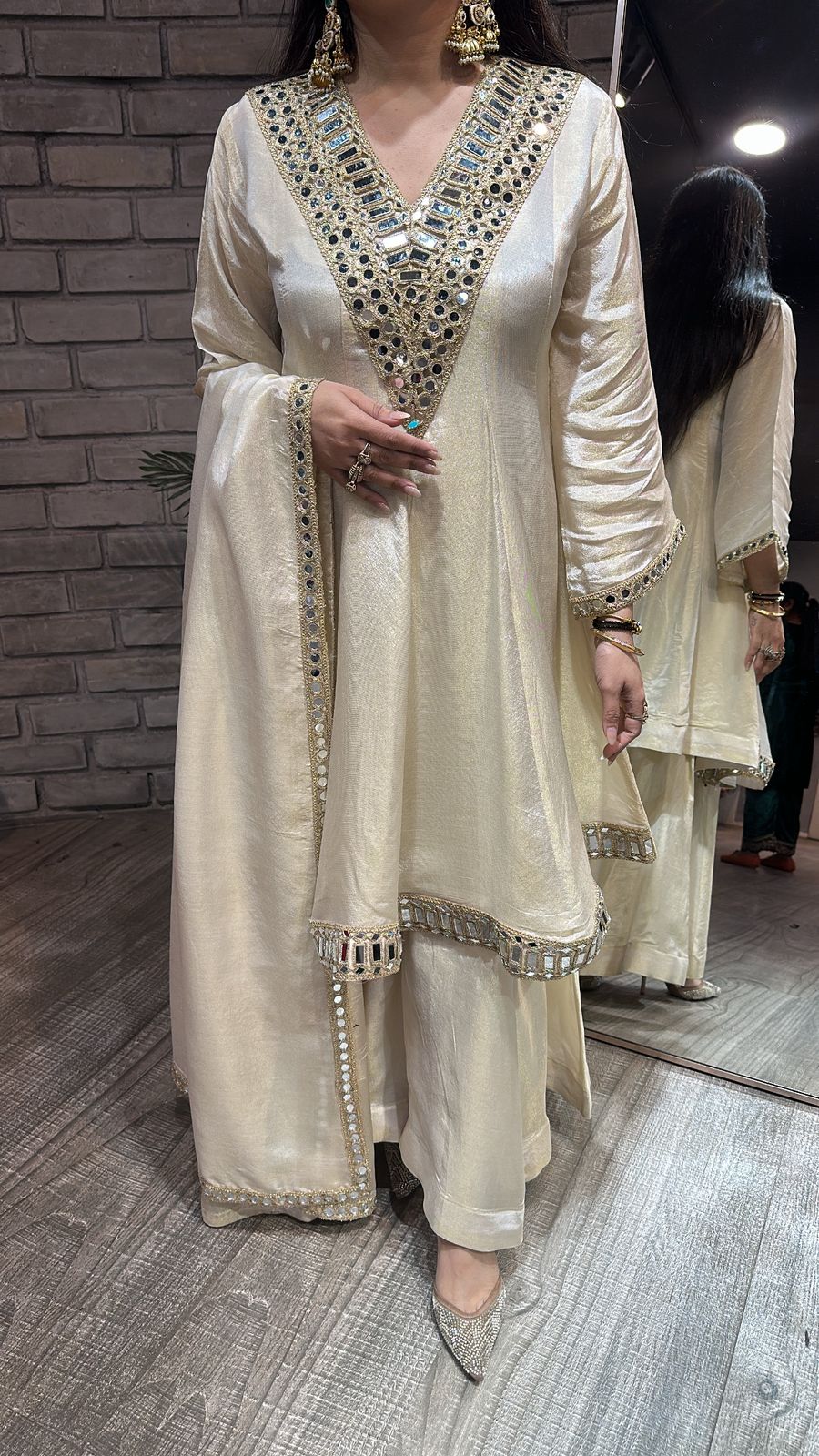 Kurban Ivory mirror work Designer Suit