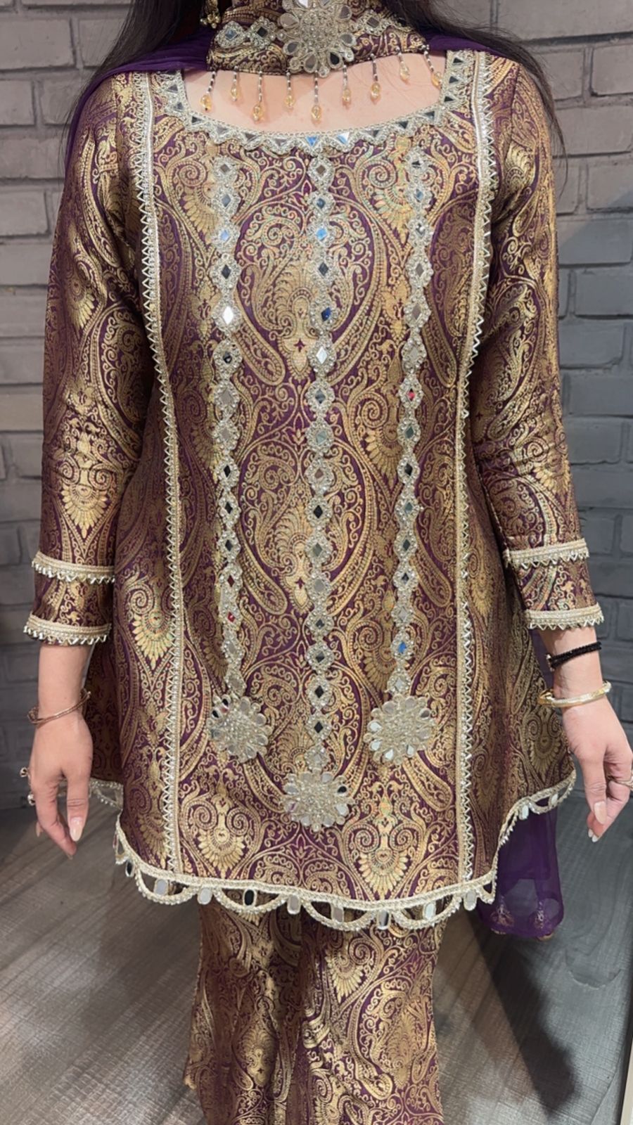 Sufi wine Brocade Designer Suit