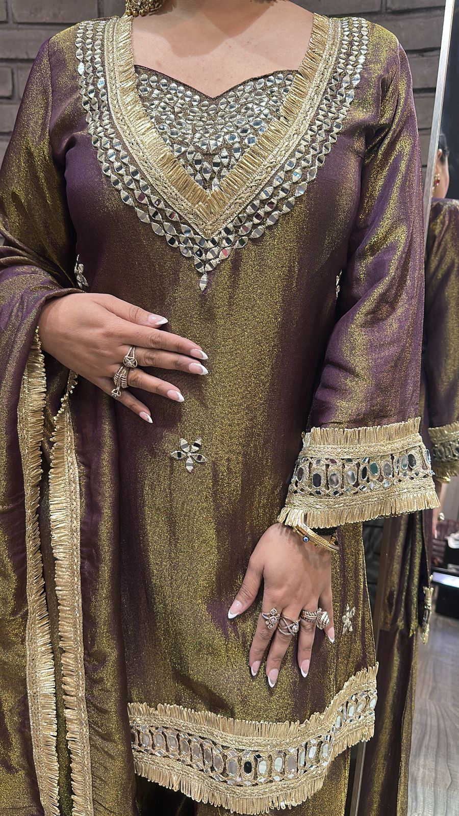 Rabha purple Mirror Designer suit