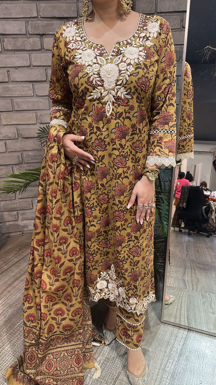 Dildaar Musturd Digital Cotton Designer Suit
