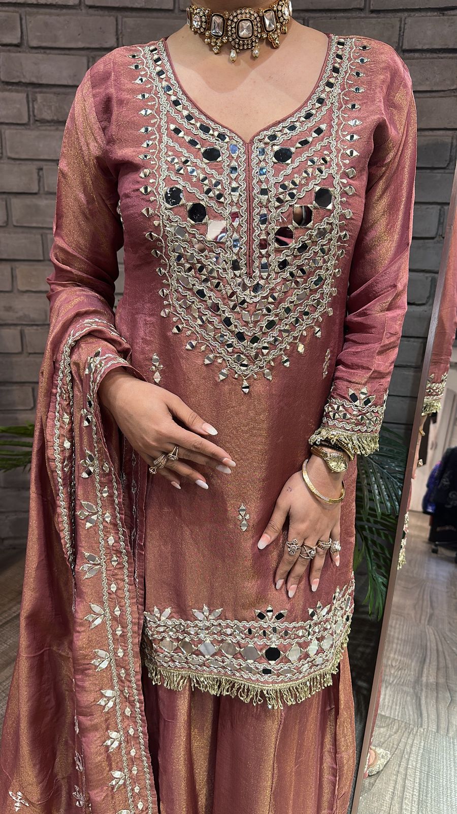 Basanti Onion pink Mirror Designer suit