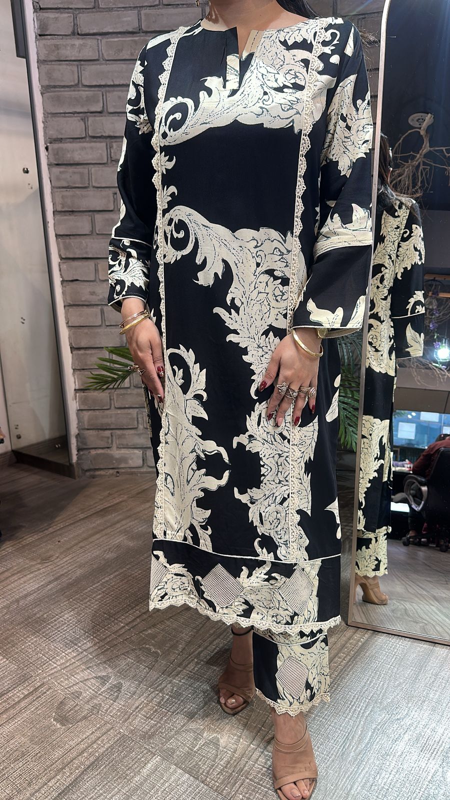 Salt & pepper Cotton Digital Tunic Set