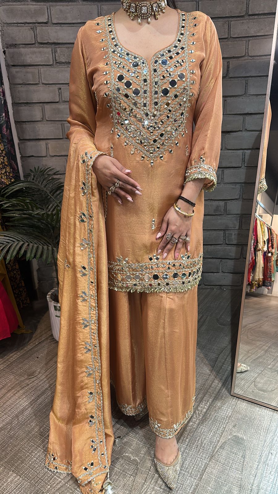 Basanti peach Mirror Designer suit