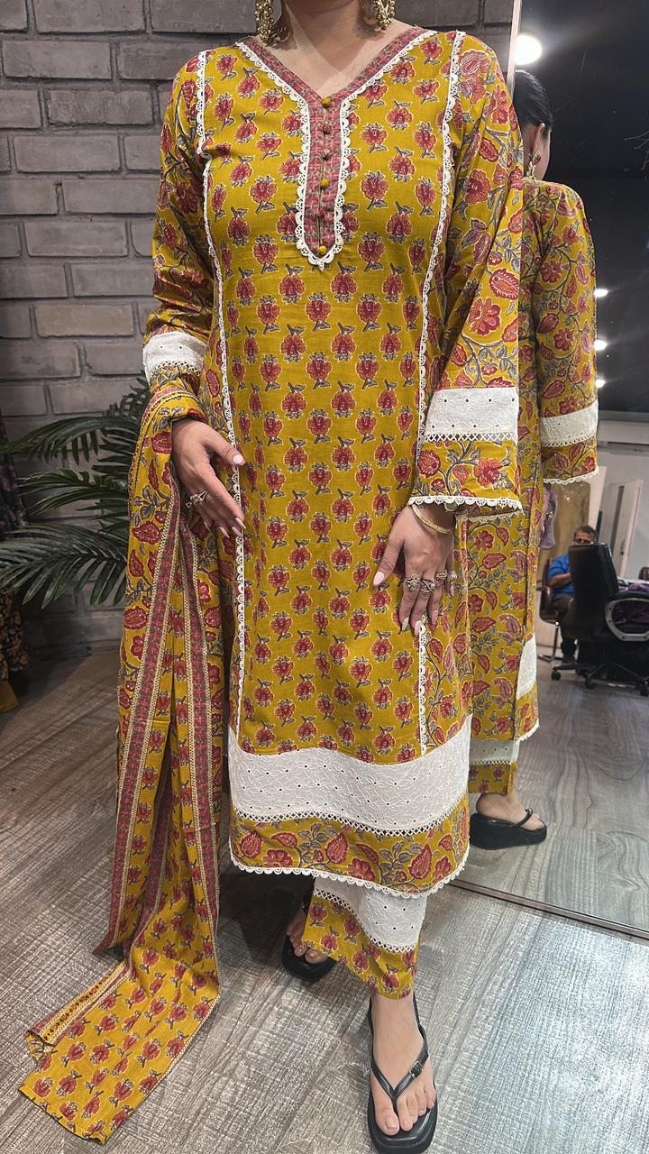 Awigna Musturd Designer Cotton suit
