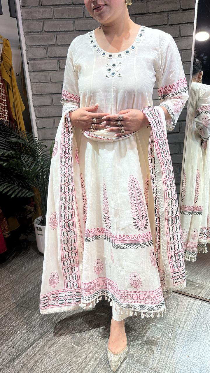 Feather Designer Anarkali Cotton Suit
