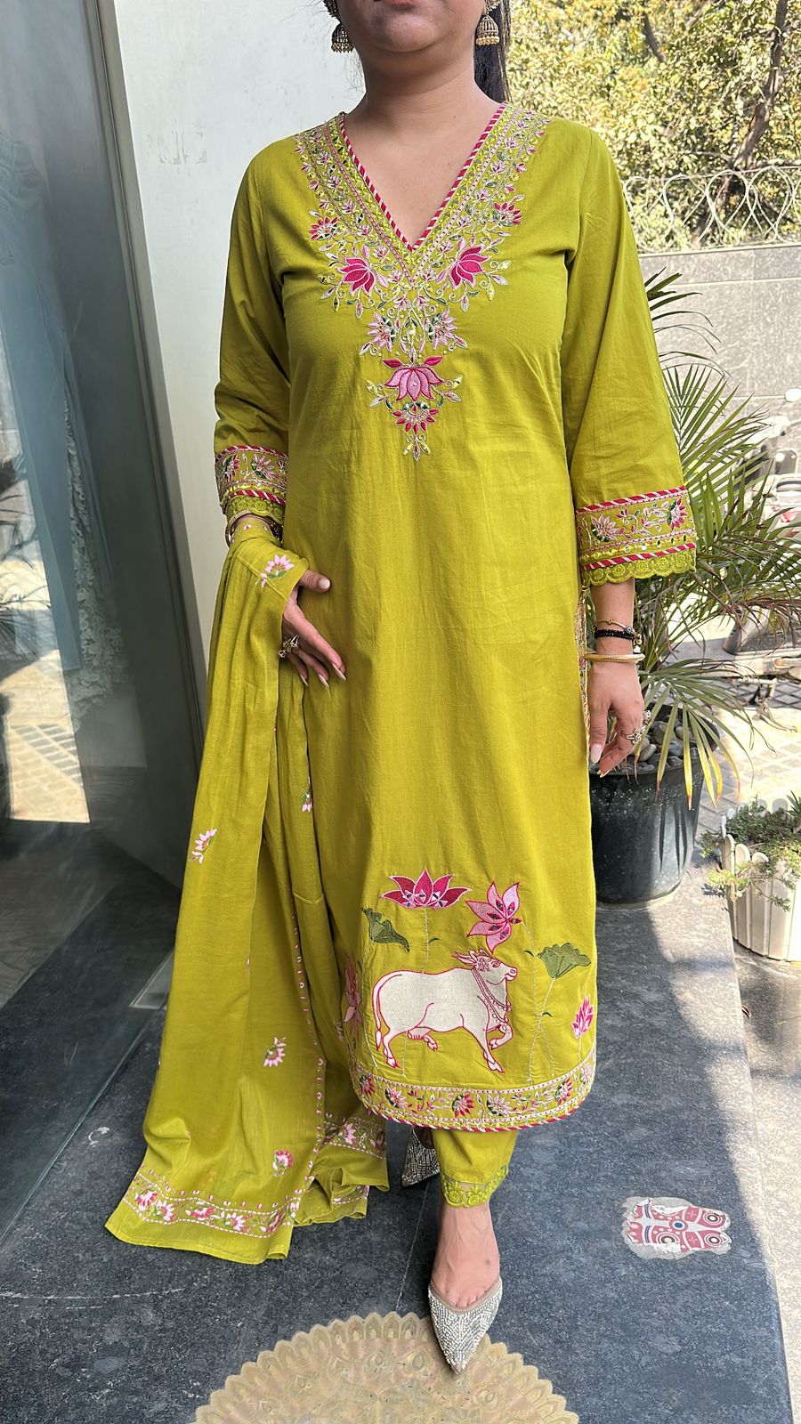 Zebu Lime Designer Cotton Suit