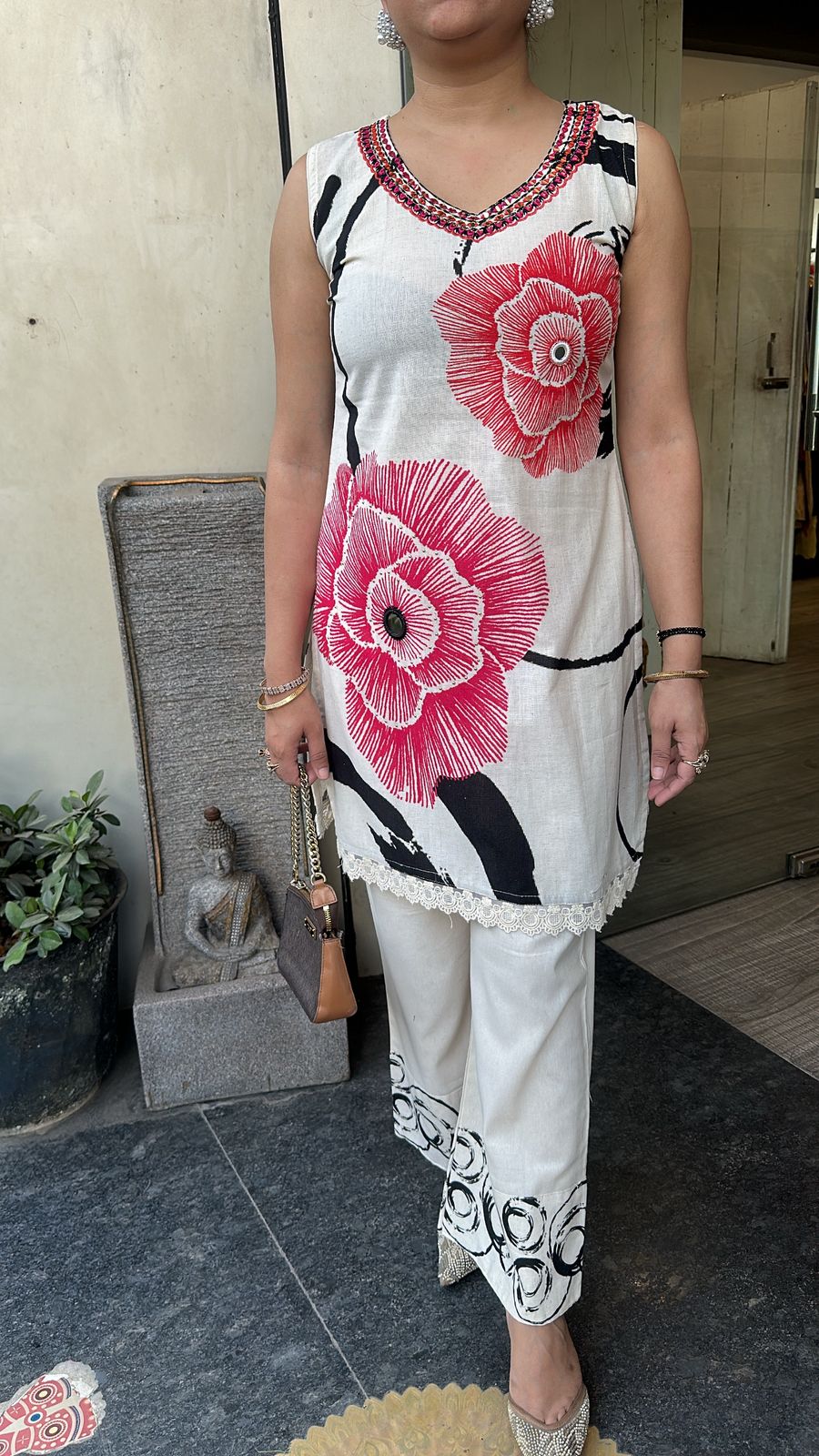 Picnic ivory Floral Tunic set (Sleeve Fabric Attached)