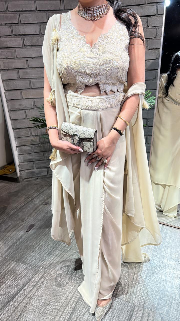 Tivoli Sufi Nude Dhoti Cape Dress 3pc set