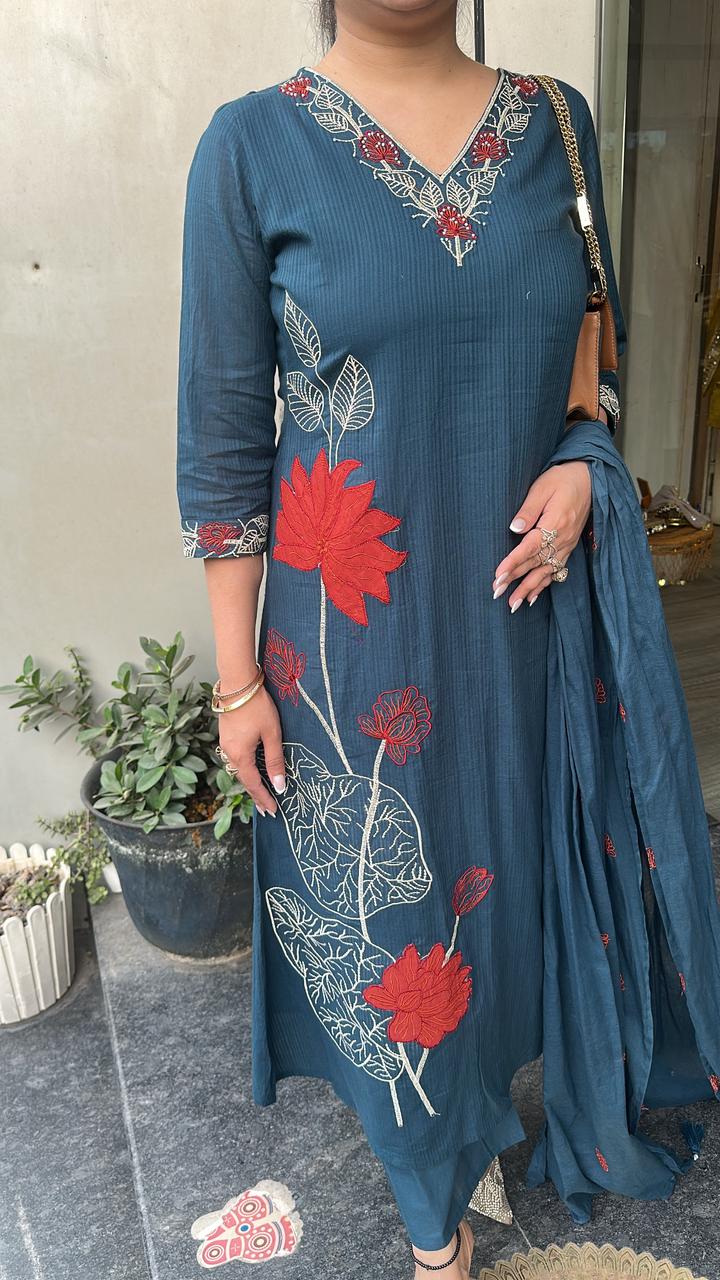 Mutiyaran Teal Blue Cotton Suit