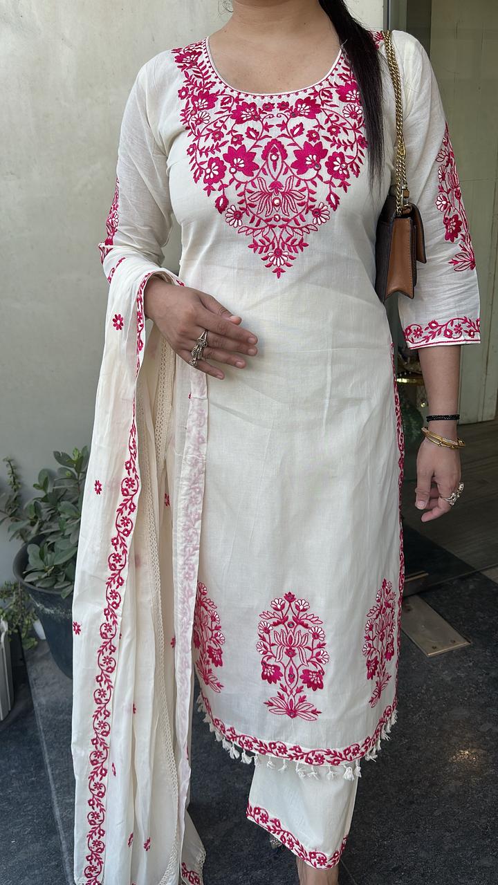 Kaffee pink Ivory cotton Designer Suit