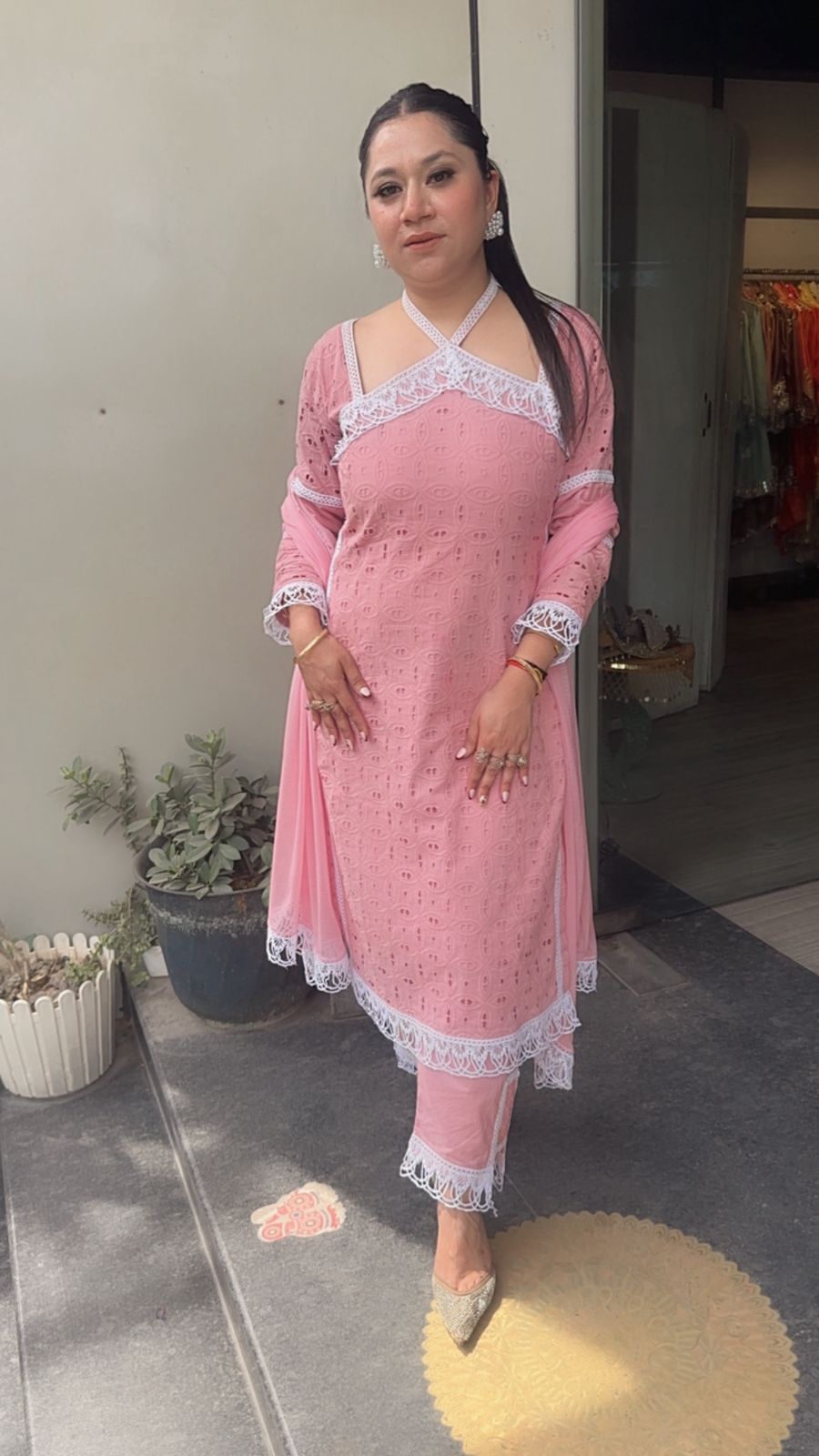 Kanjak pink Crisscross Designer Suit
