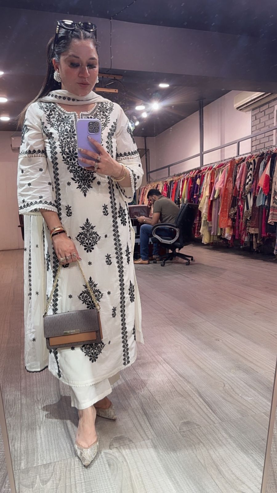Lucknowi Ivory Chikankari A-Line Cotton Suit