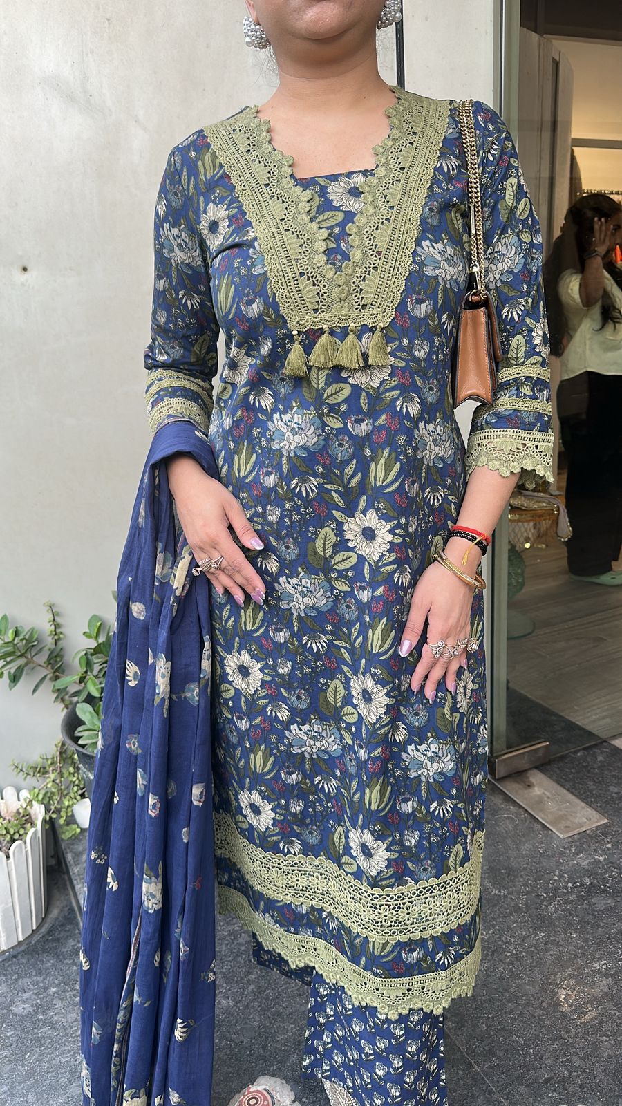 Keerat Navy Blue olive Designer Cotton Suit