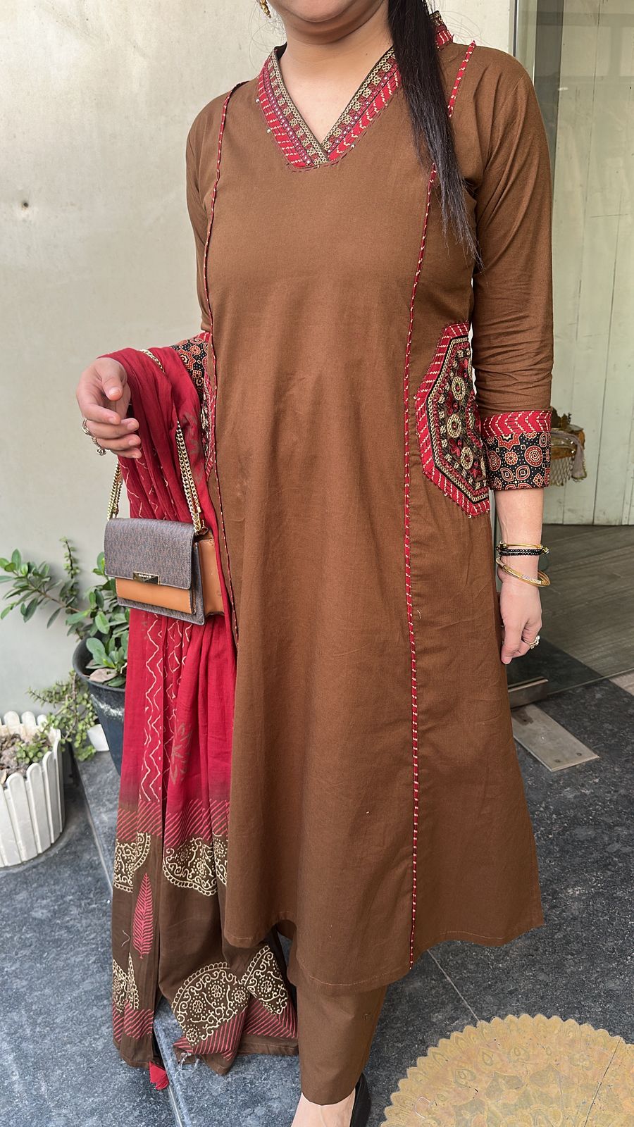 Alwar Brown A-Line pocket Designer Cotton Suit