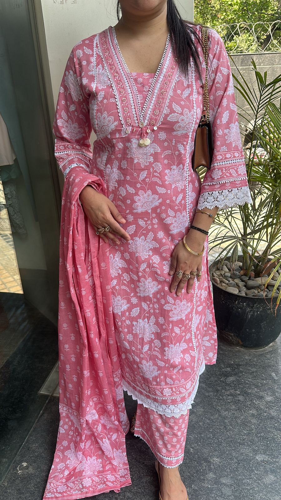 Zoe Pink A-Line Digital Print Designer Cotton Suit