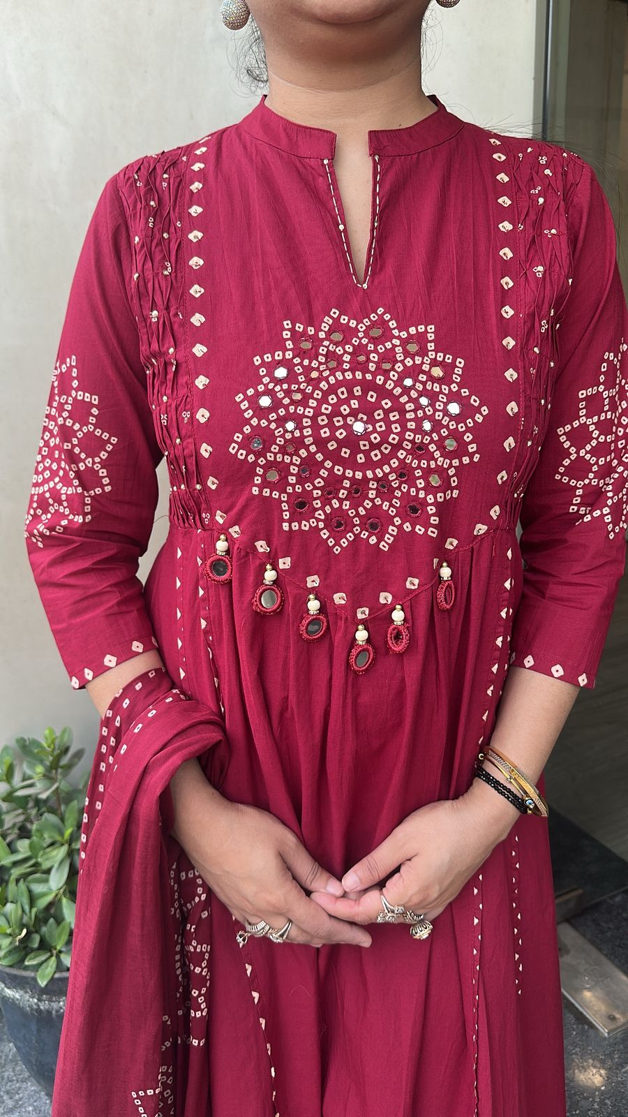 Elaichi Cherry Red Cotton Anarkali Designer Cotton Suit