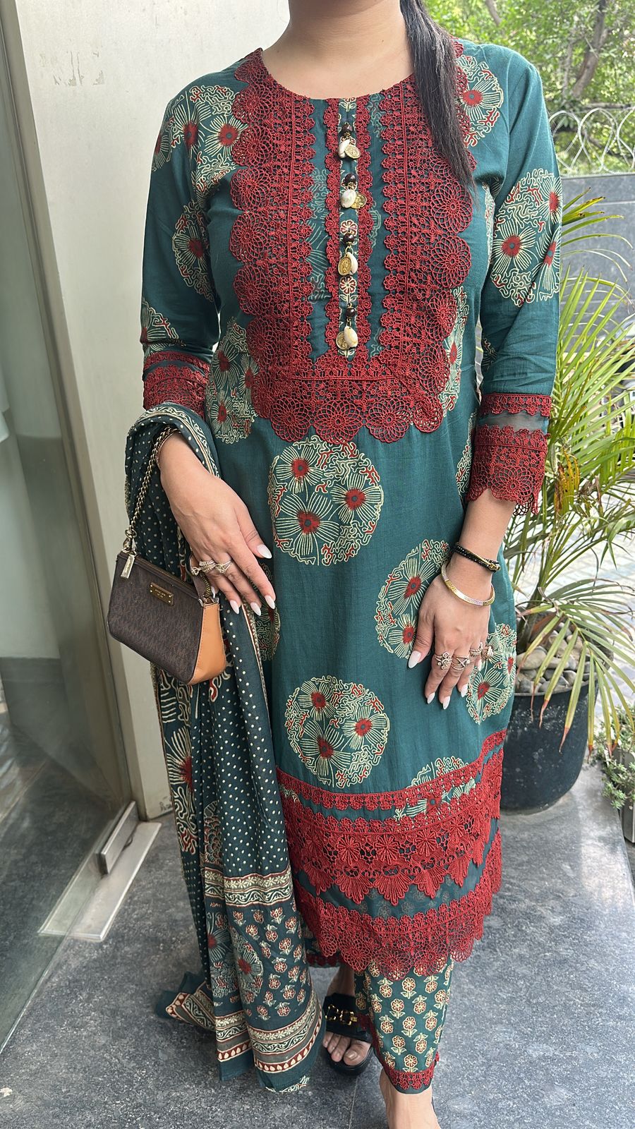 Iris Lace work Digital Print Designer Cotton Suit