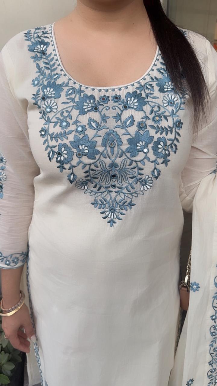 Kaffee Blue Ivory cotton Designer Suit