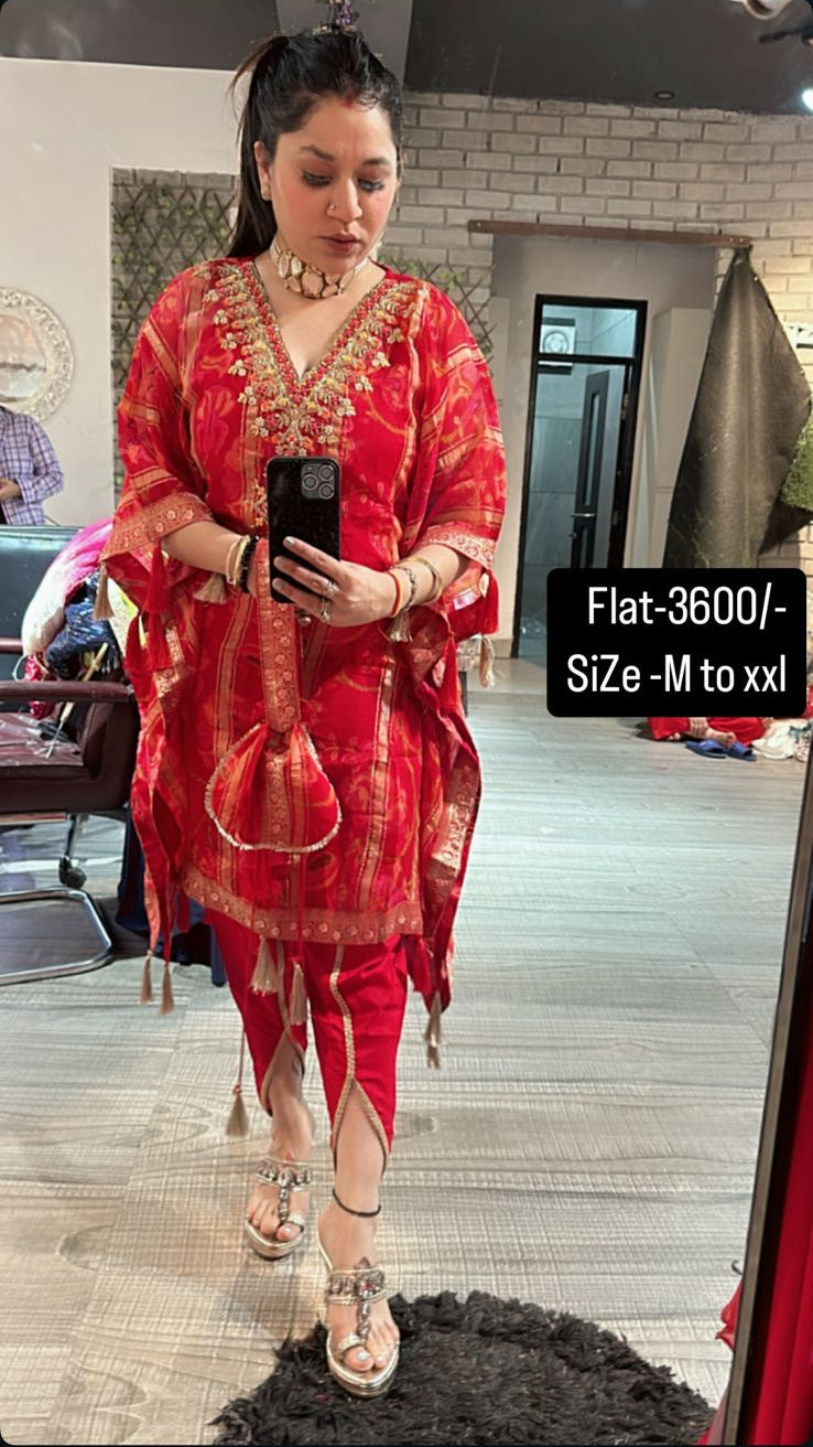 Dhoti style Red Designer pc