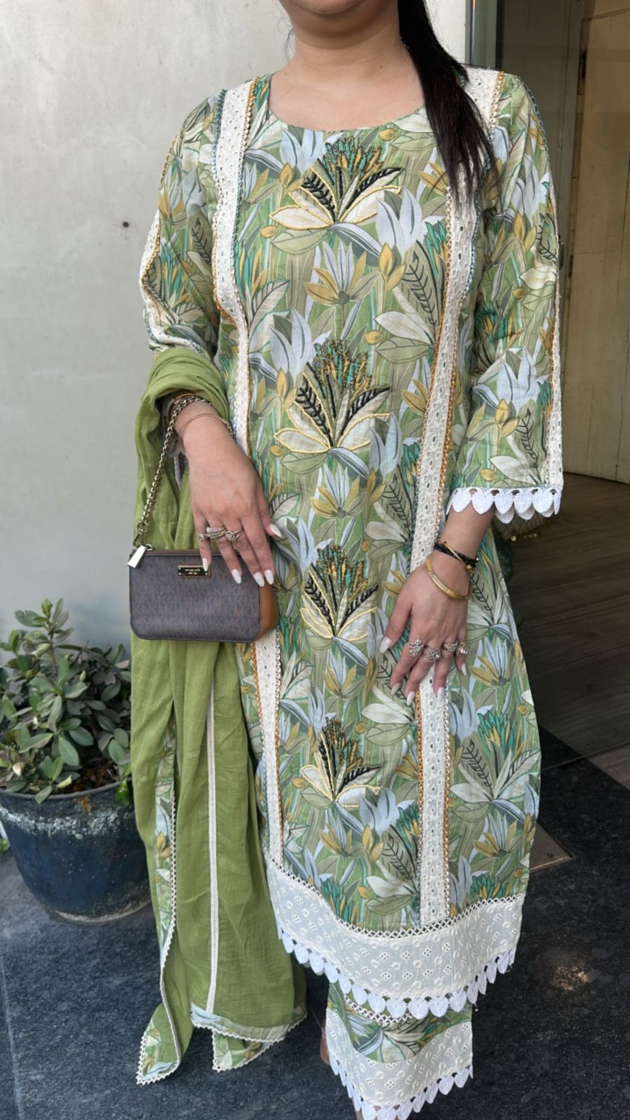 Tittle Green Cotton Designer Suit