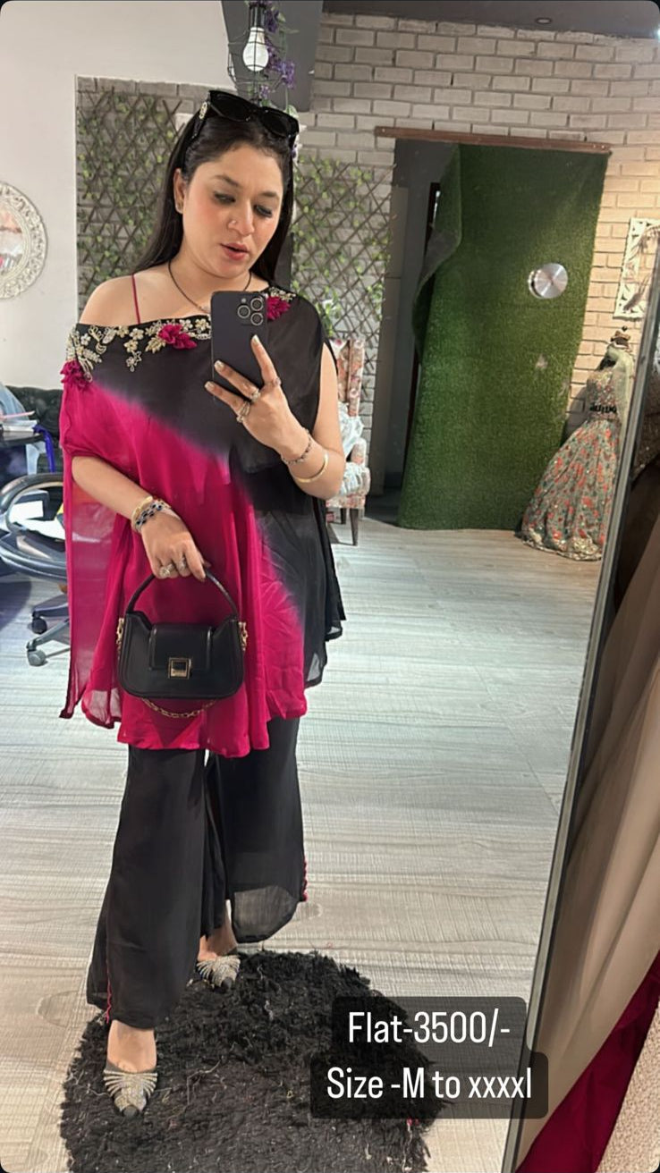 Ombré Black pink cape style