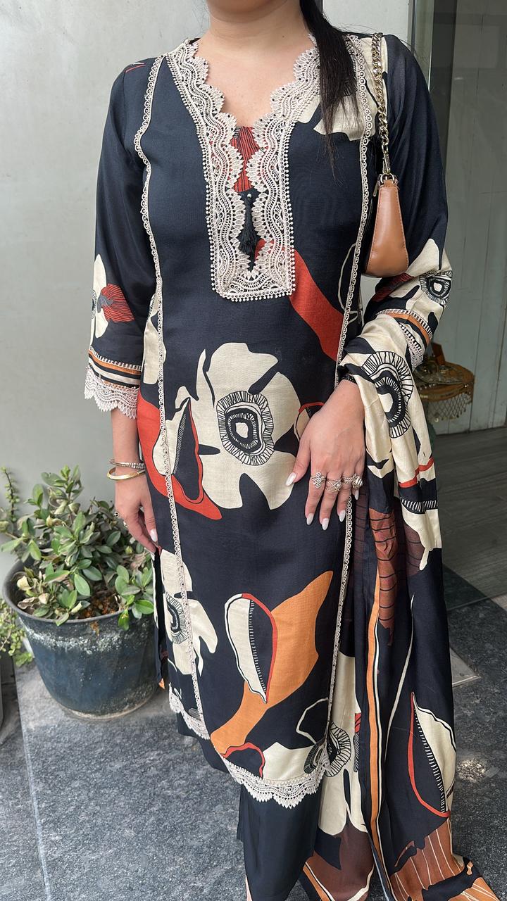 Apricot Digital Designer Cotton Suit