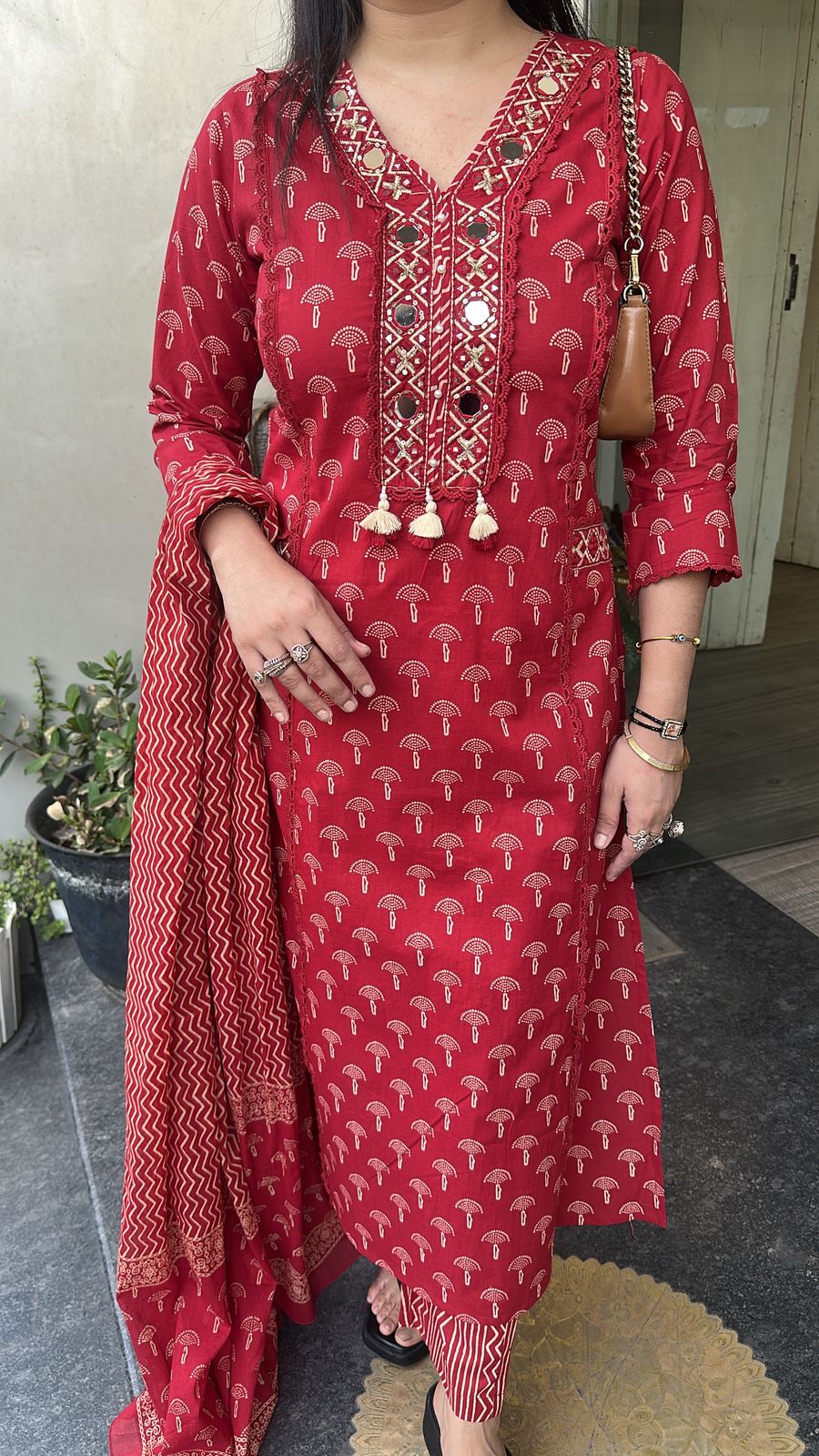 Hawa Red Mirror Digital print Suit