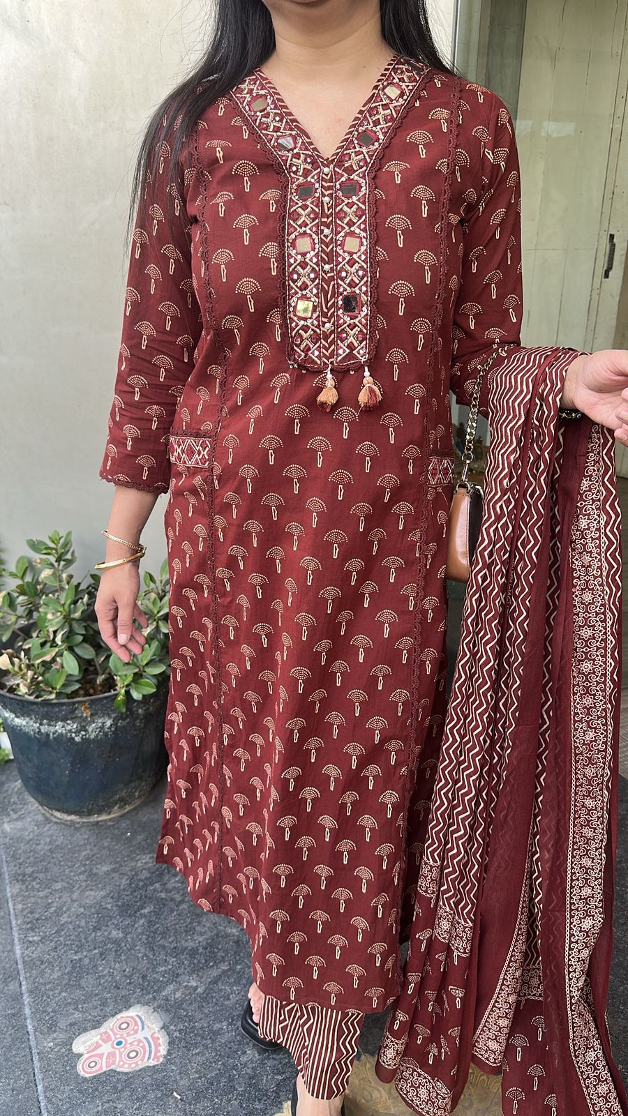 Hawa Brown Mirror Digital print Suit