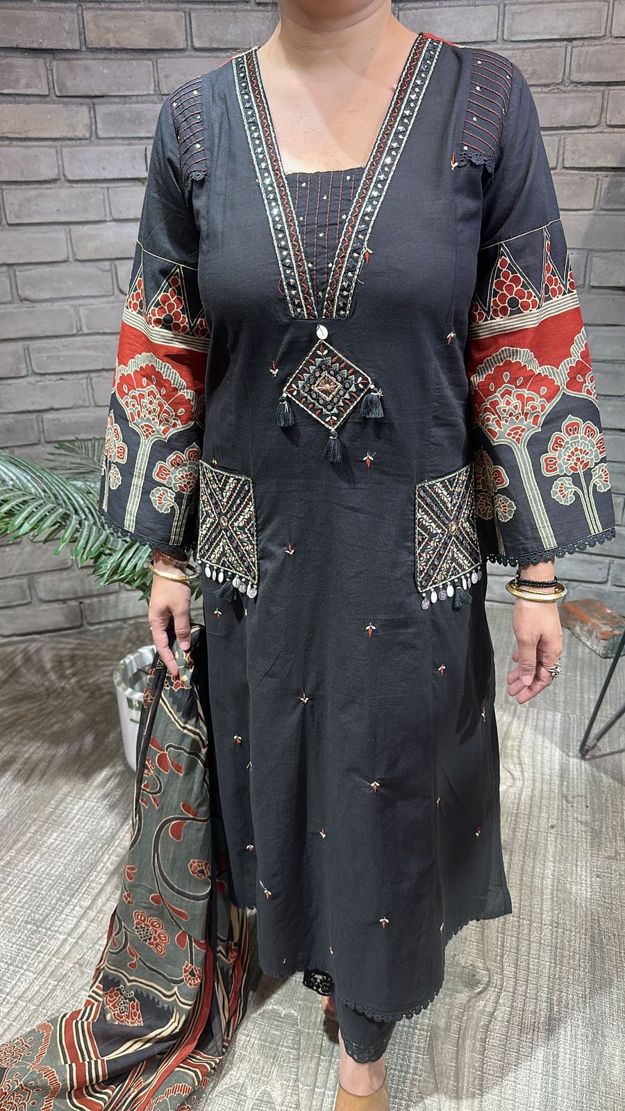 Zevar Black Cotton Designer Suit