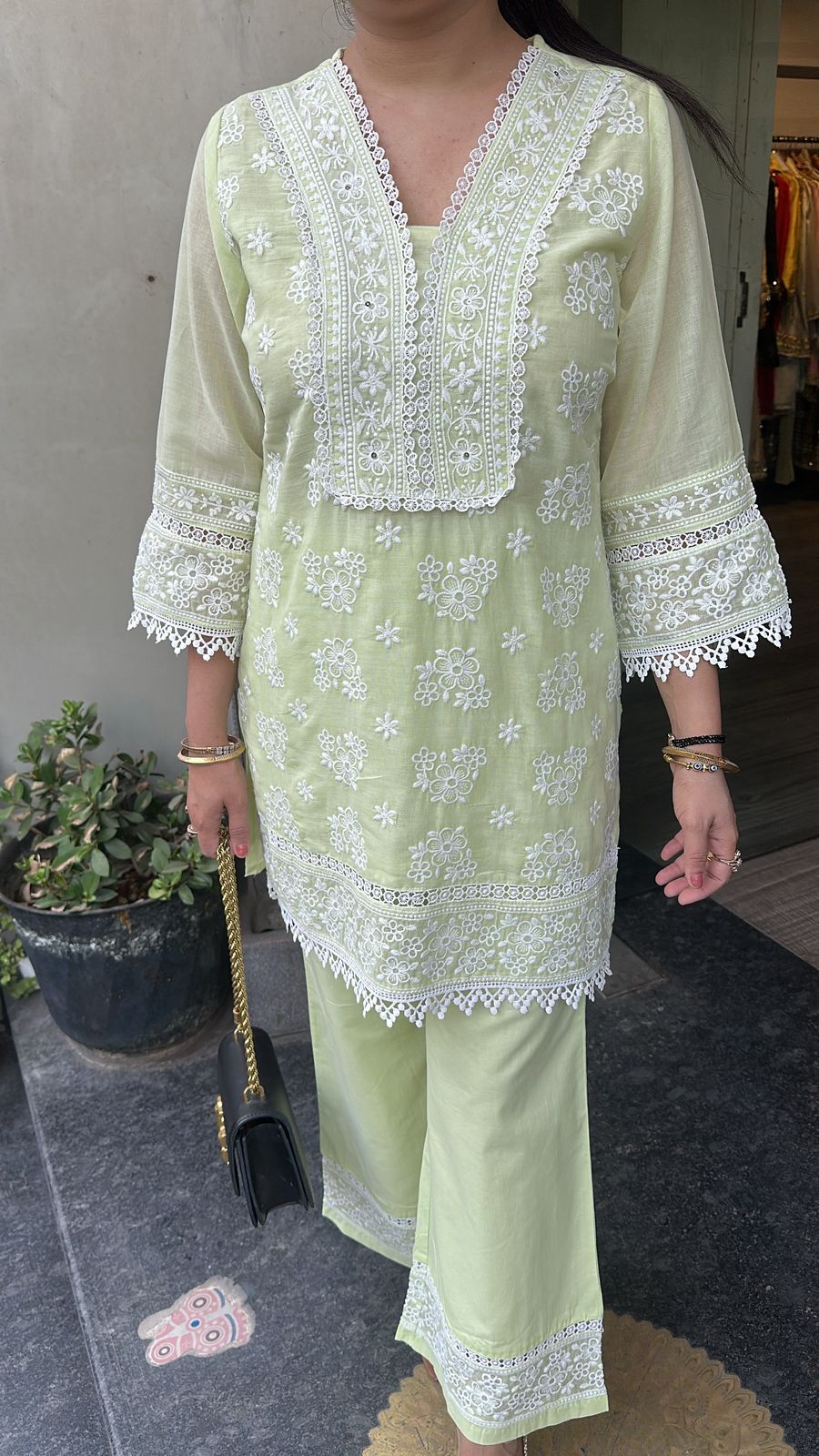 Zainab pista Green Chikankari Cordset