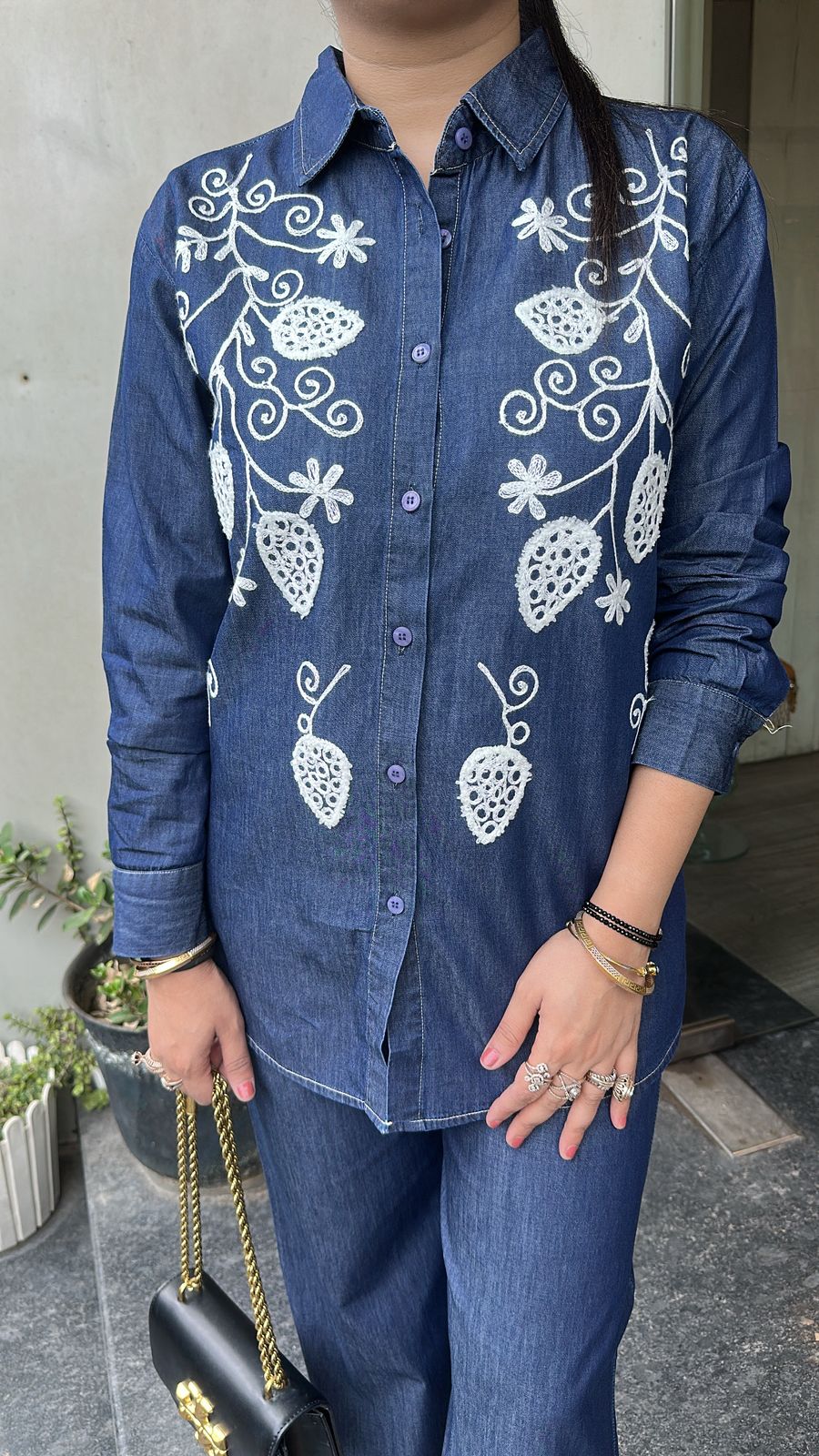 Macaroon Cotton Denim Thread work Cordset