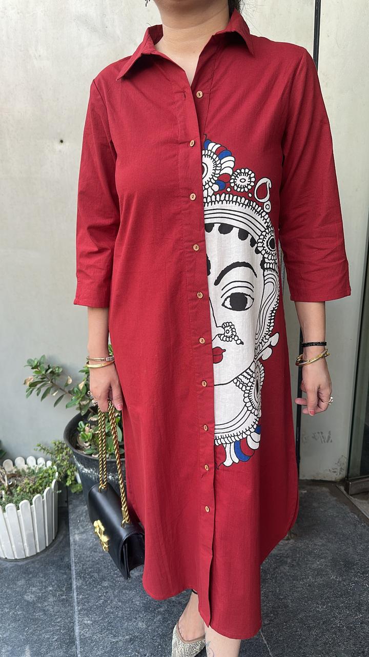 Alleppey Mahroon Cotton Designer Dress
