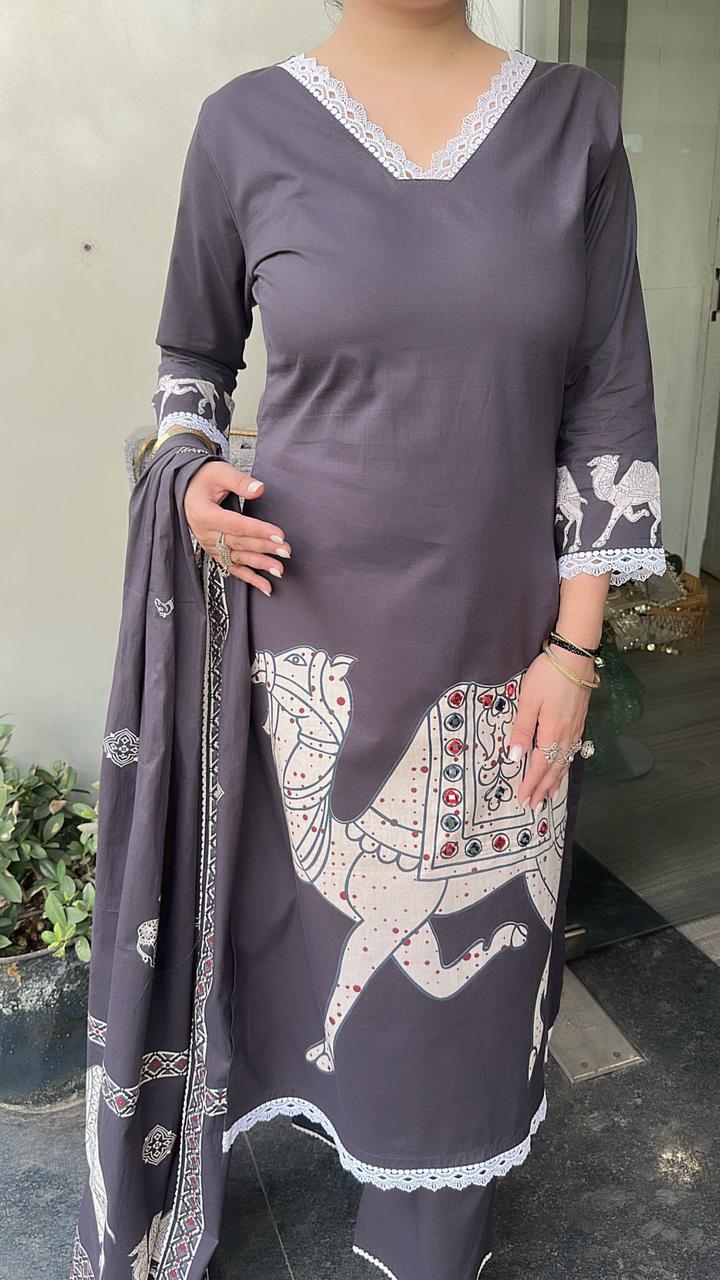 Camel Mouse Cotton Designer Suit