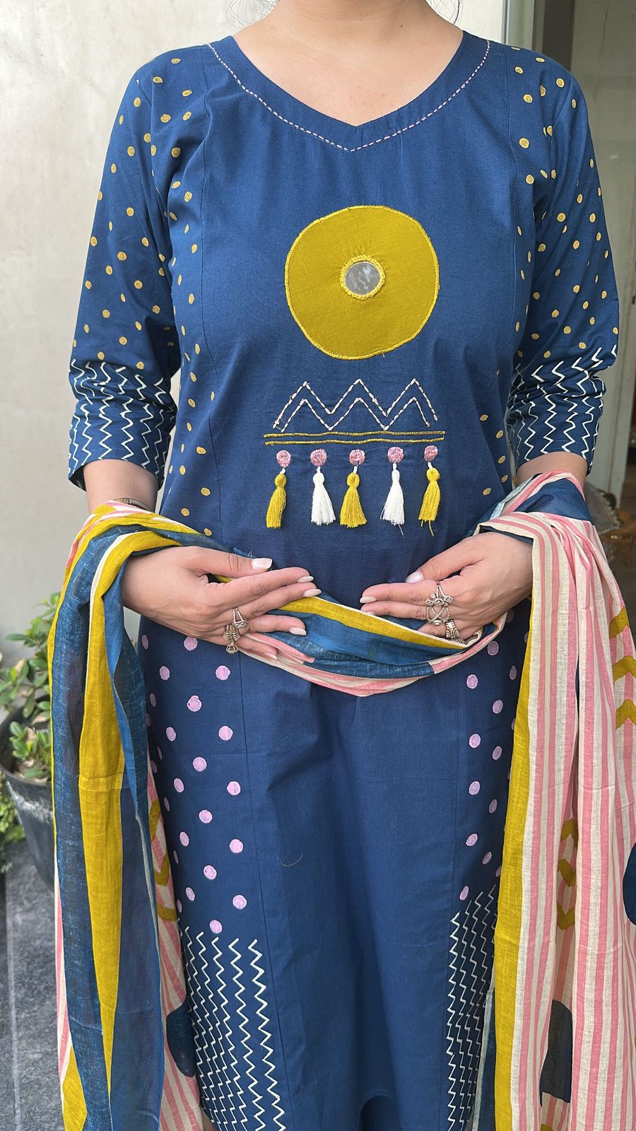 Giva Evil Eye Blue Cotton Designer Suit