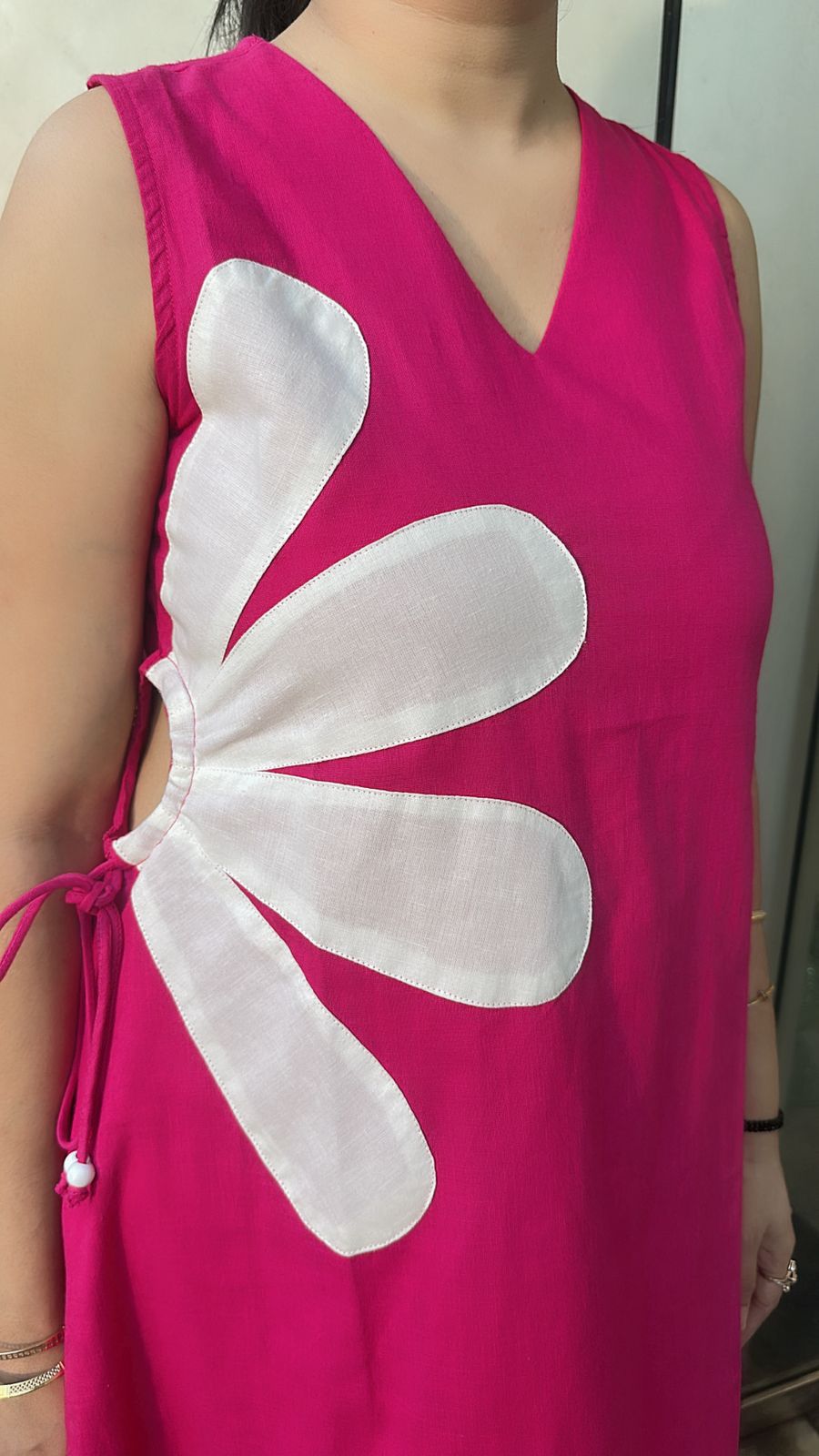Hula Hoop pink Cotton Designer Dress (Sleeve Fabric Attached)
