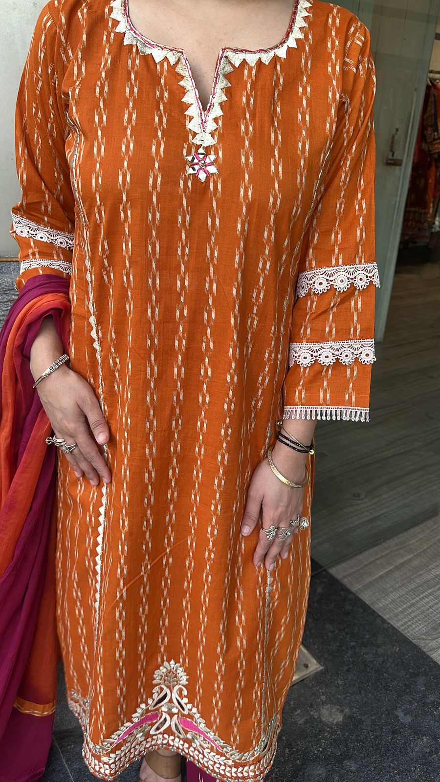 Aroma orange pink Cotton Designer Suit