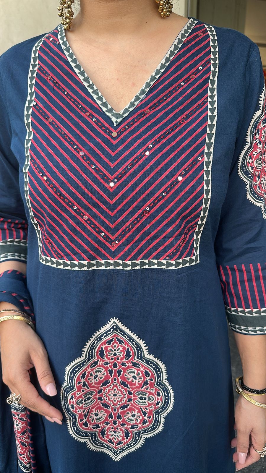 Chutney Navy Blue Digital Cotton Designer Suit