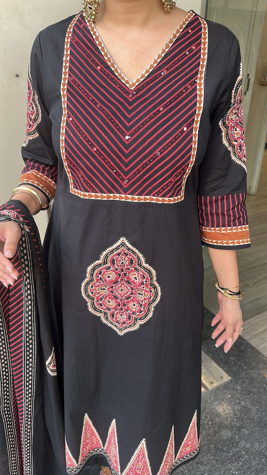Chutney Black Digital Cotton Designer Suit