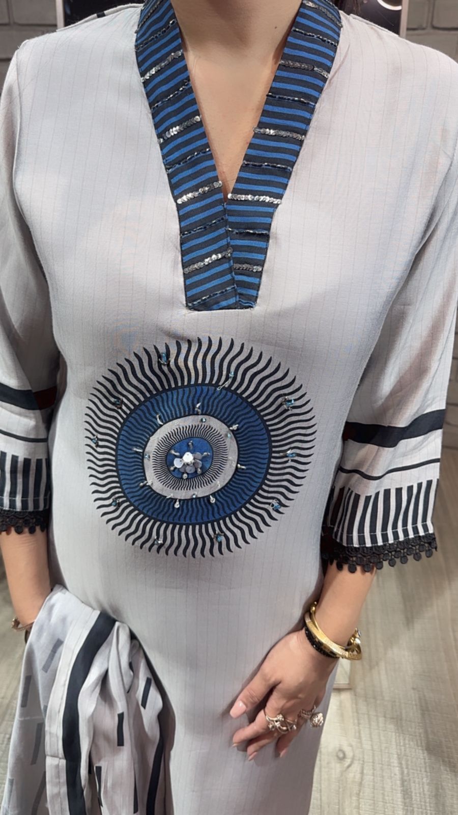 Pyaz Grey Cotton mul mul Designer Suit