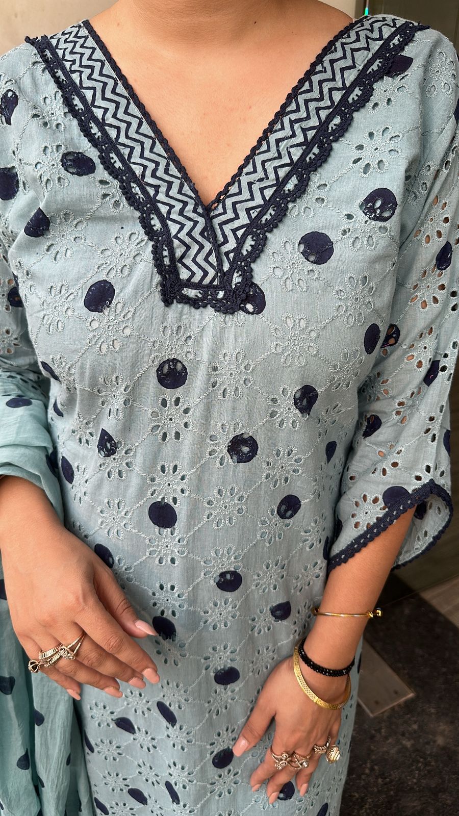Tokyo Blue Polka chiffle Designer Suit
