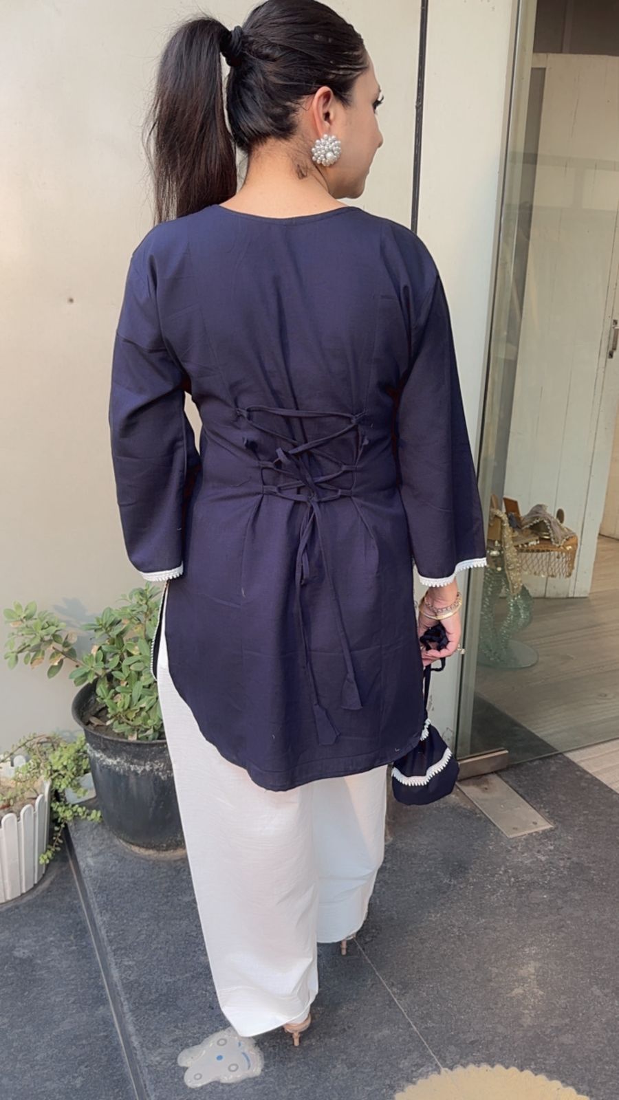 Tropical Navy Blue Cordset with Potli