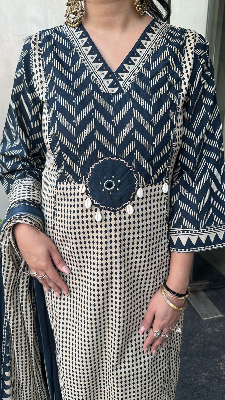 Bannhi Navy Blue Digital Cotton Designer Suit