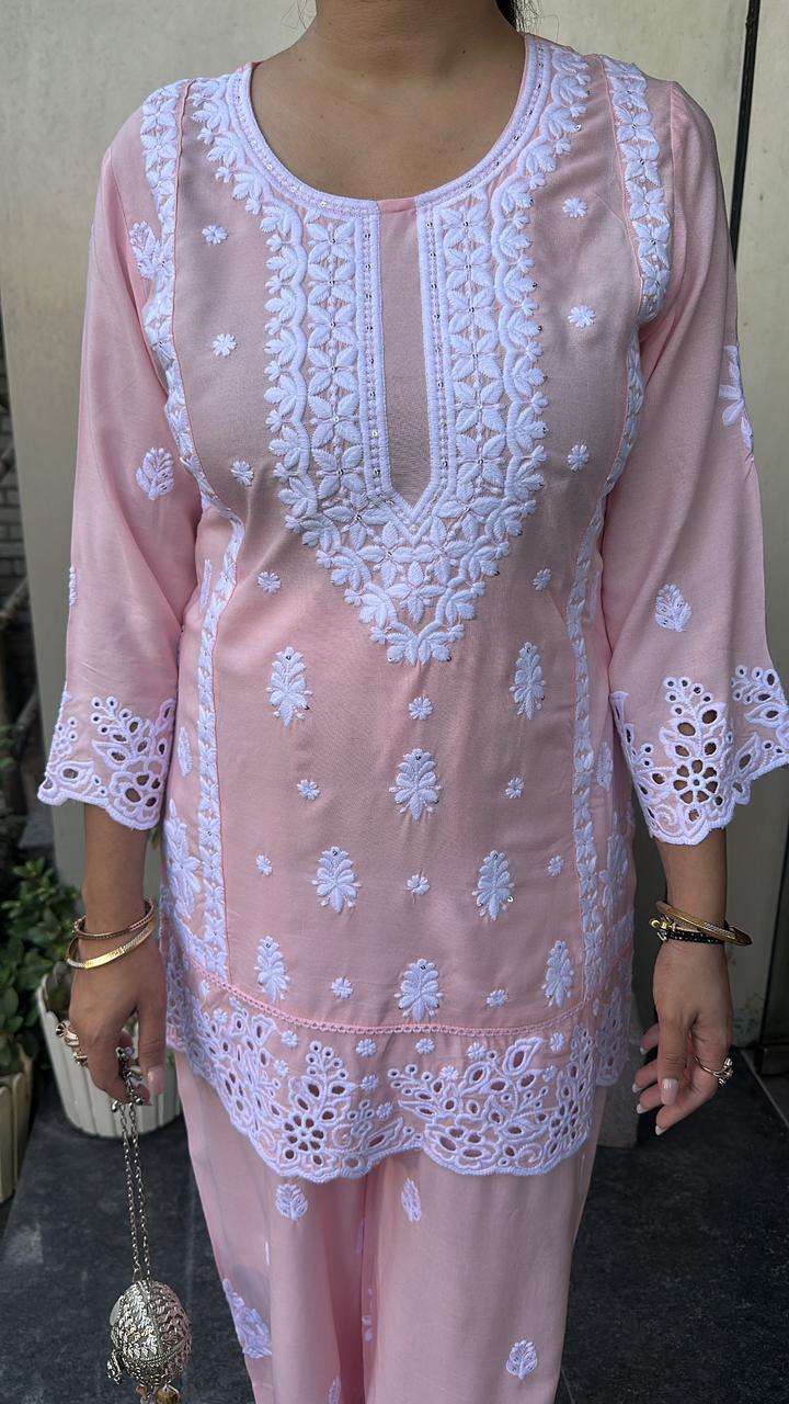Nawab pink Thread work Chikankari Cordset