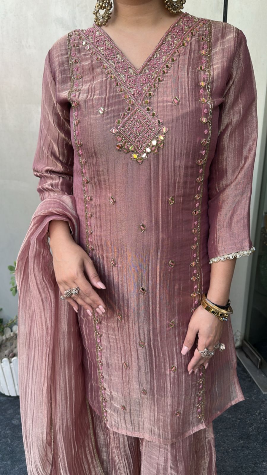 Chanchal pink Cotton Shimmer Designer Suit