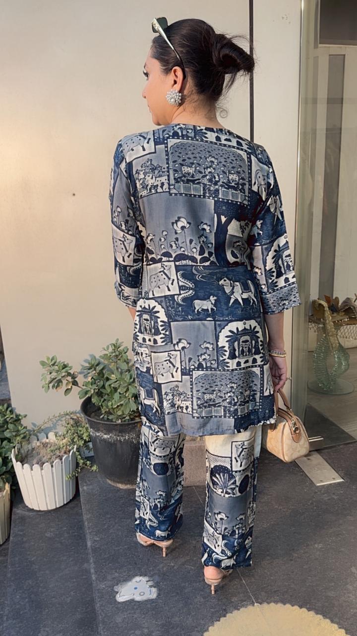 Milk Navy Blue Ajrakh print Cordset