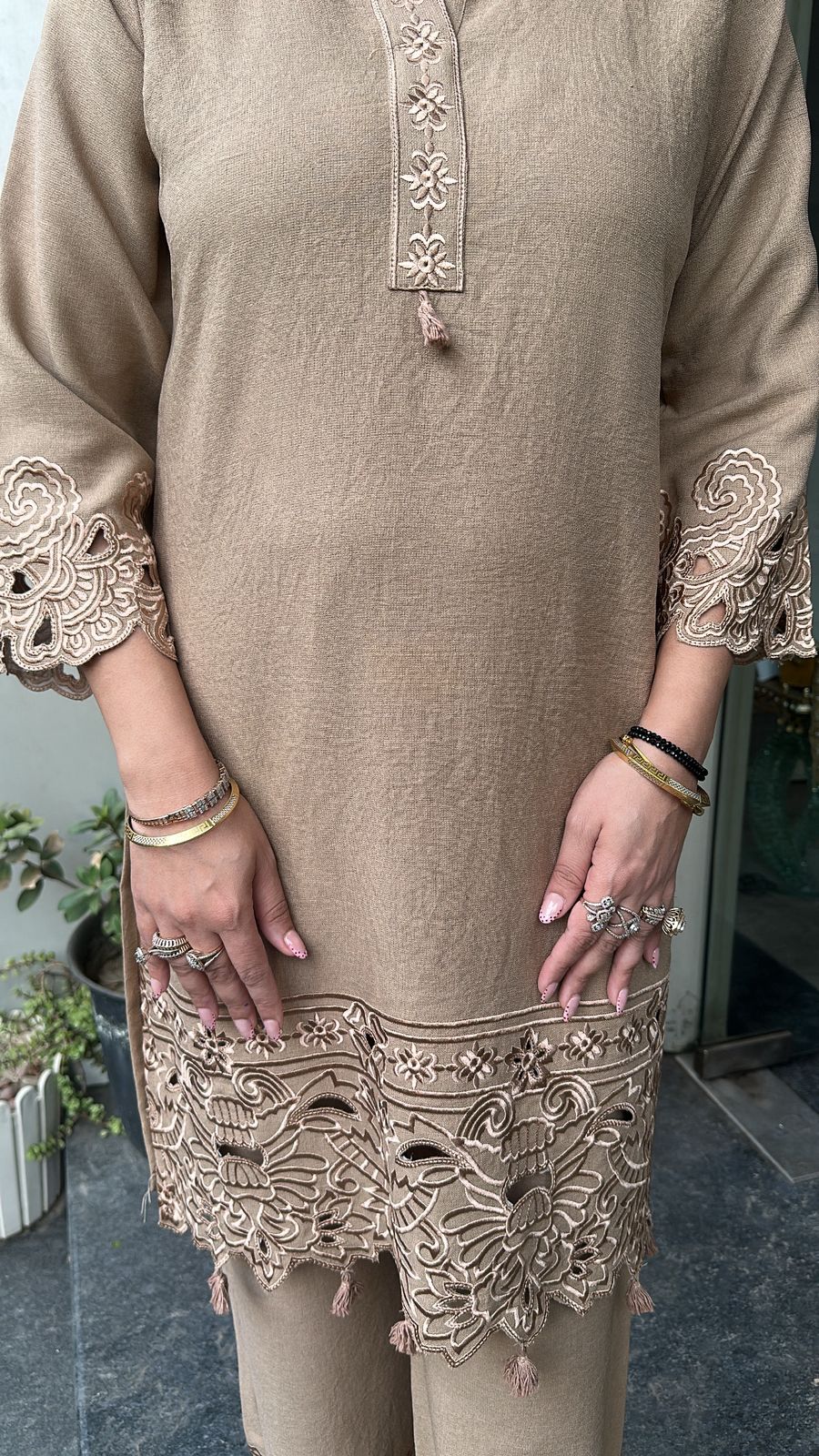 Kika Beige Cut work Designer Cordset
