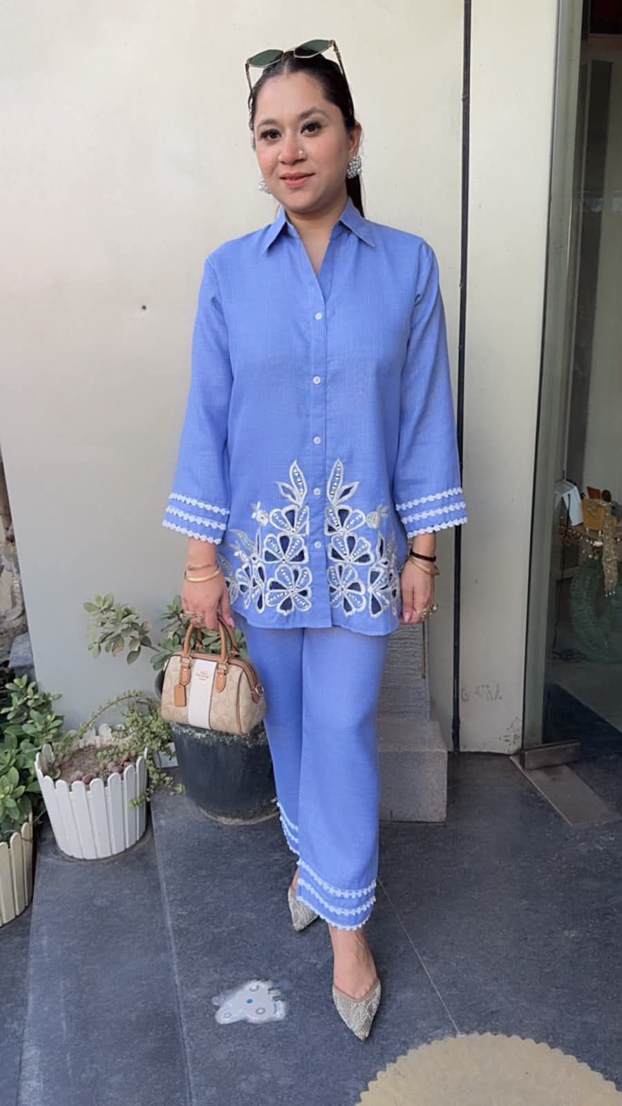 Jhalak Sky Blue Cut work Designer Cordset