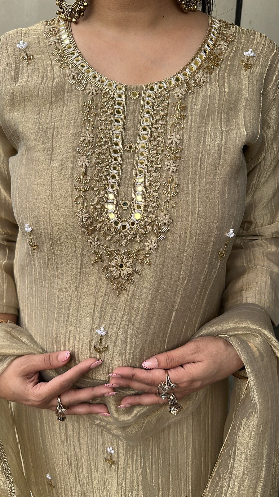 Gulzar Golden Cotton Shimmer Designer Suit