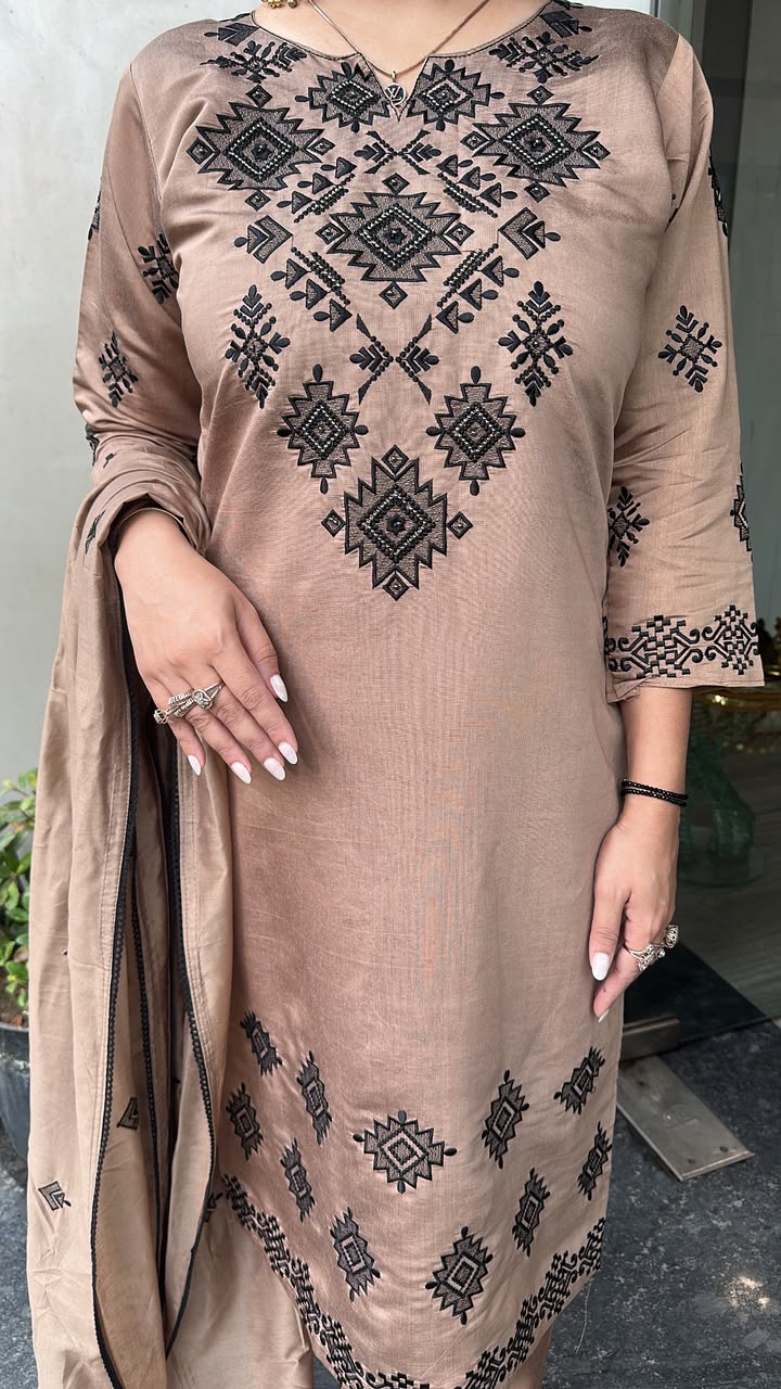 Anouk Brown Thread work Designer Suit